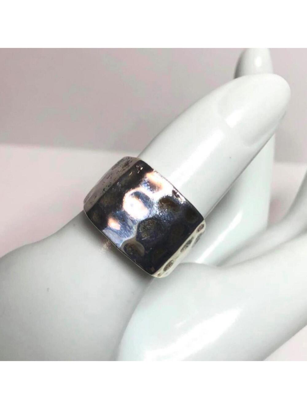 1538 Bold Hammered modern Sterling silver Signed NF 925 ring sz 7 8.7g